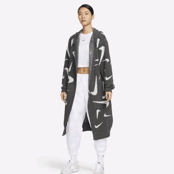 Nike Sportswear Phoenix Cozy Bouclé Loose Long Knit Cardigan Grey FD4282-254 M - Picture 1 of 6